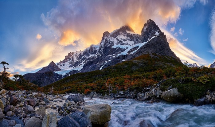 Torres del Paine National Park Landscape with Mountains and River