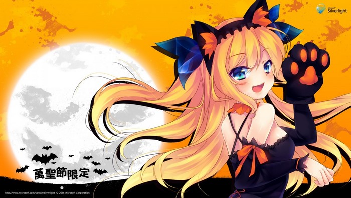 Anime cat girl with blonde hair and blue eyes