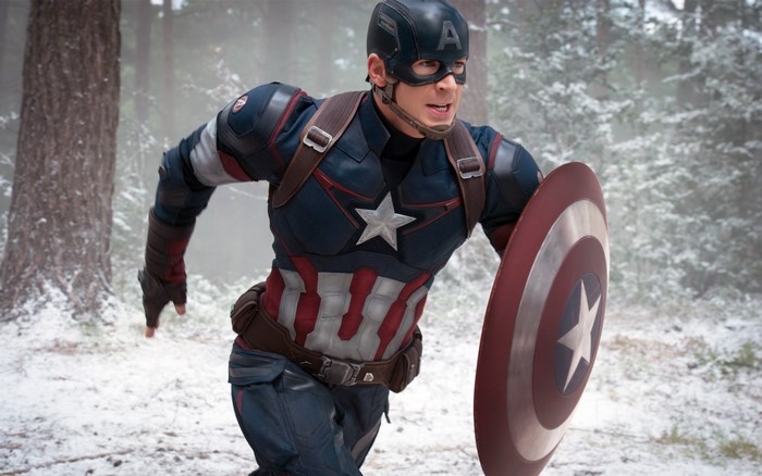 Captain America from The Avengers in a snowy forest
