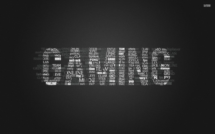 Word cloud of gaming terms on black background