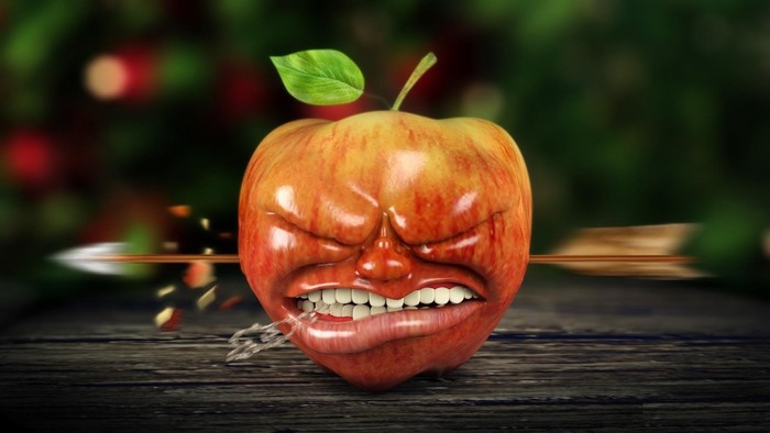 Angry apple with arrow through it