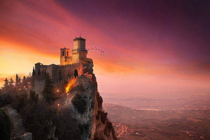 San Marino Castle at Sunset on Rocky Hill