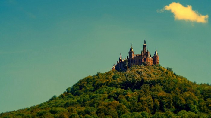 Castle on a Forested Hill in Germany at Dusk
