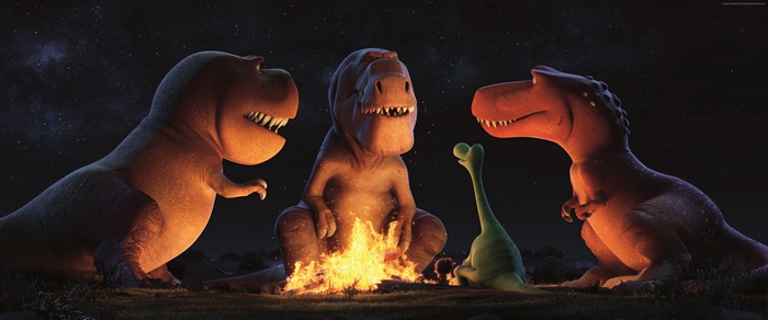 The Good Dinosaur: Dinosaurs around a campfire