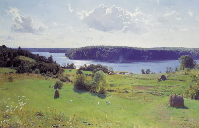 Landscape with a lake and rolling hills by Dmitri Belyukin