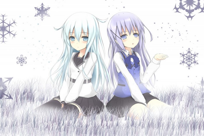 Two anime girls in winter setting