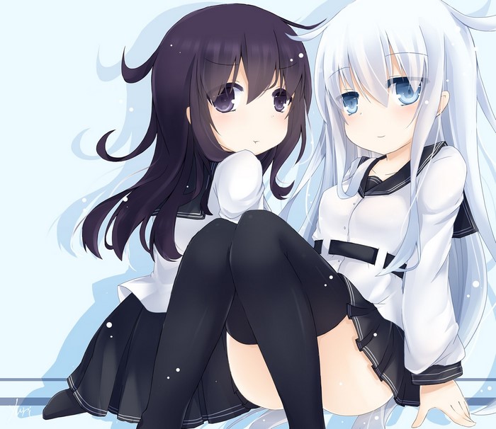 Two anime girls in school uniforms