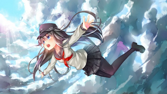 Akatsuki from KanColle falling through clouds