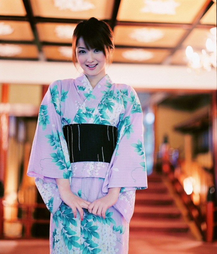 Woman in a floral kimono