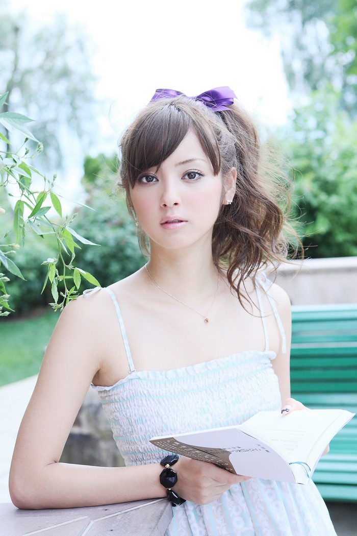 Sasaki Nozomi with a purple bow in her hair
