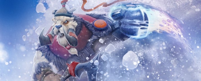 Bear-like character with ice magic in snow