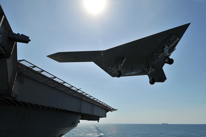 X-47B Drone Taking Off from Aircraft Carrier
