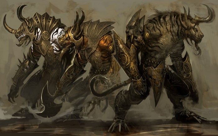 Fantasy creatures in ornate armor