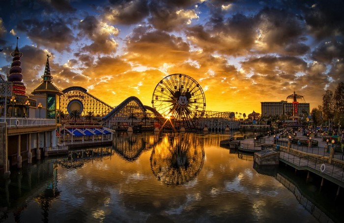 Sunset at Disneyland Ferris Wheel with Reflection