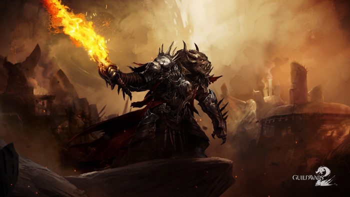 Warrior with flaming sword in Guild Wars 2