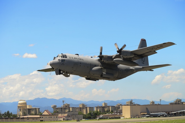 U.S. Air Force C-130 Hercules aircraft taking off