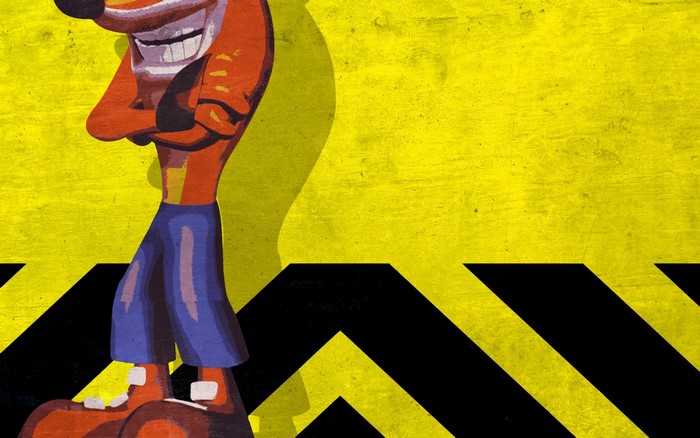 Crash Bandicoot on Yellow and Black Background