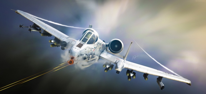 A-10 Thunderbolt II Aircraft Firing Cannon