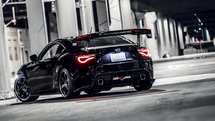 Black Scion FR-S with large rear spoiler