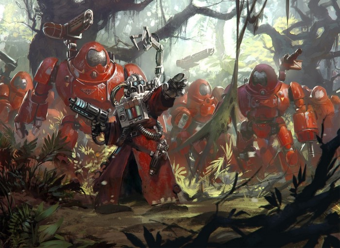 Adeptus Mechanicus soldiers in a jungle