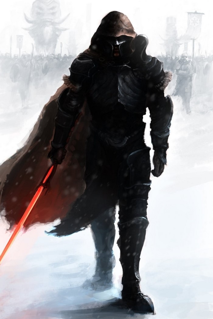 Dark Knight with Red Lightsaber in Snow