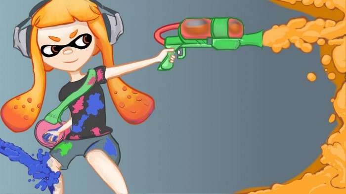 Inkling girl from Splatoon shooting orange ink