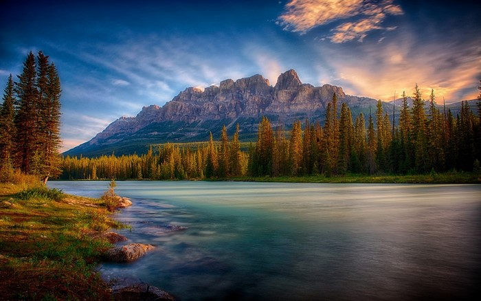 Castle Mountain and Bow River at Sunset, Banff National Park