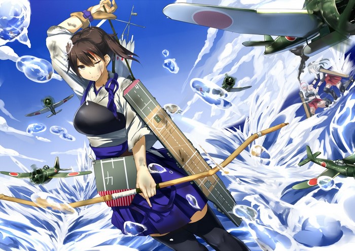 Kaga from Kantai Collection in battle with aircraft