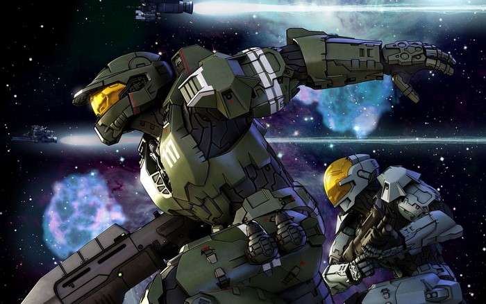Master Chief and Spartan from Halo in space
