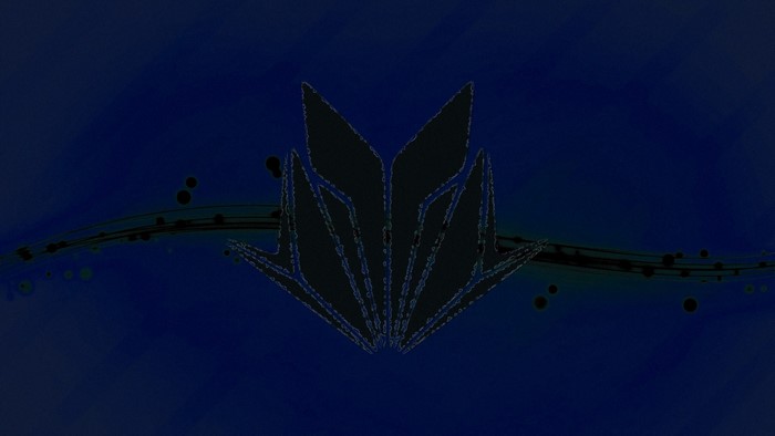 Abstract dark blue shape with glowing outline and wavy line