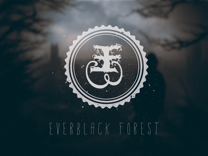 Everblack Forest logo with dark forest background