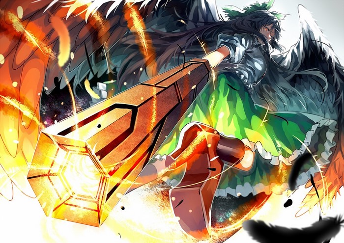 Utsuho Reiuji from Touhou Project with a large weapon