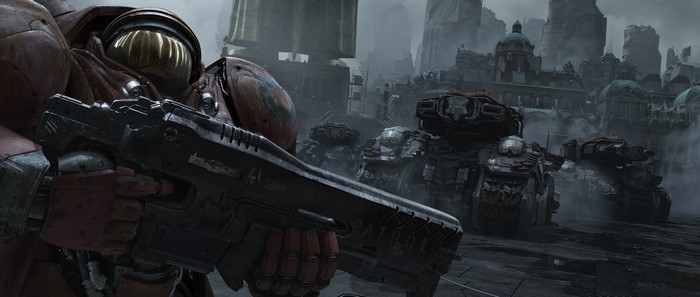 Marine with rifle and tanks in Starcraft II