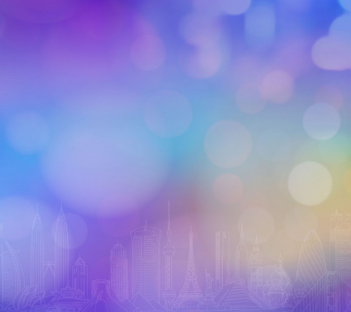 City skyline silhouette with bokeh lights