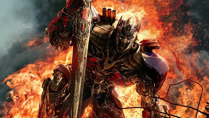 Optimus Prime from Transformers in flames