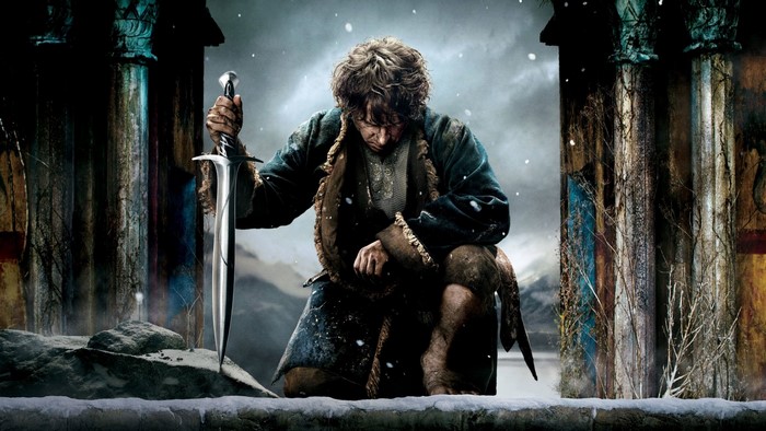 Bilbo Baggins from The Hobbit holding Sting