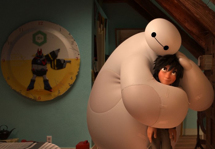 Baymax hugging Hiro Hamada from Big Hero 6