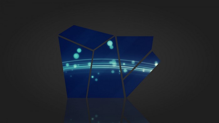 Abstract blue geometric shape with light streaks and circles