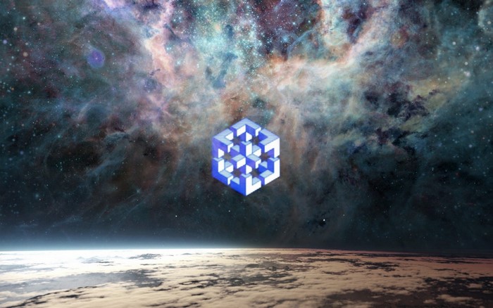 Impossible Cube in Nebula Over Planet