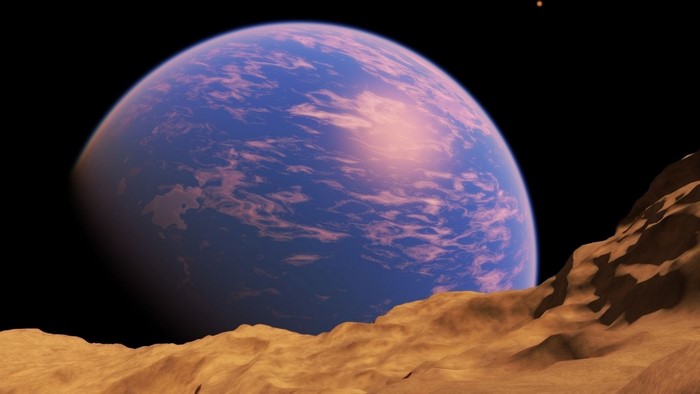 Alien planet with a moon in space