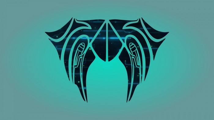 Abstract black tribal wings with blue circuit patterns