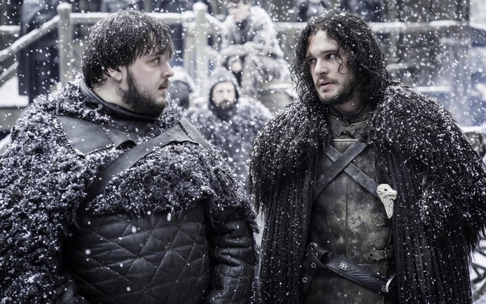 Jon Snow and Samwell Tarly from Game of Thrones in snow