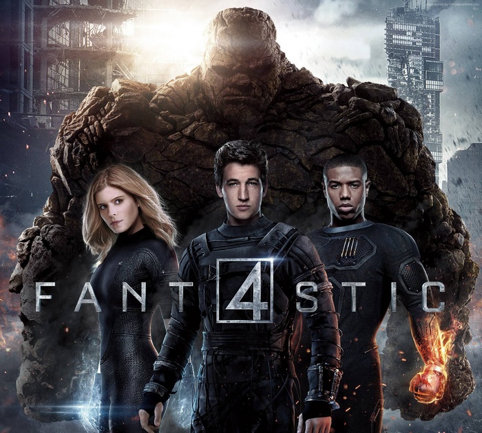 Fantastic Four movie poster with The Thing, Sue Storm, Reed Richards, and Johnny Storm