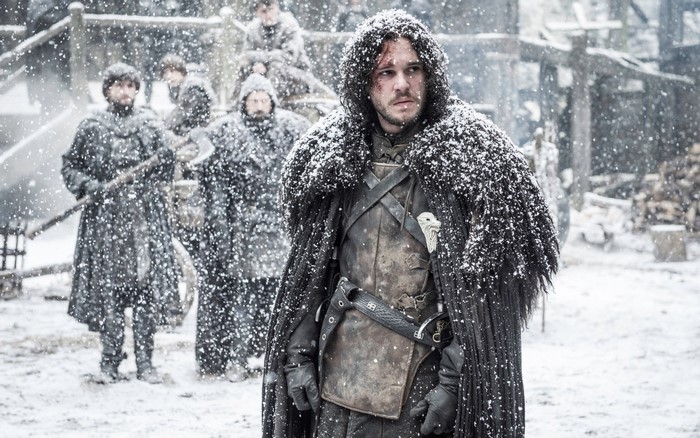 Jon Snow from Game of Thrones in a snowstorm