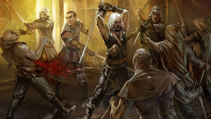 Geralt of Rivia from The Witcher in a sword fight