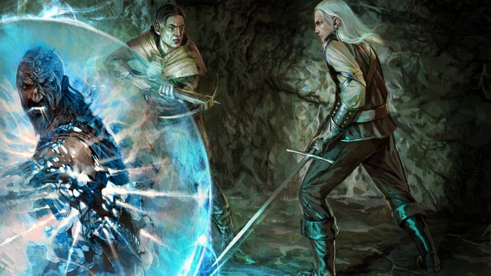 The Witcher: Geralt of Rivia and Azar Javed in a cave