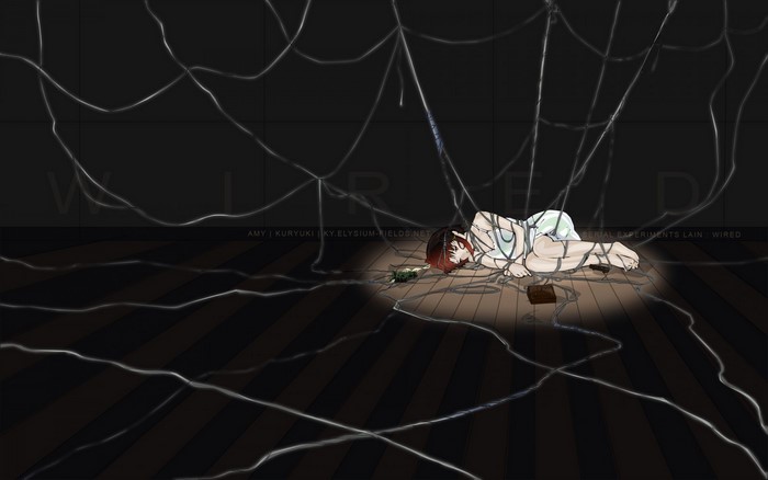 Lain Iwakura from Serial Experiments Lain trapped in a spider web