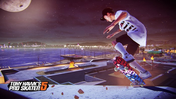 Tony Hawk's Pro Skater 5 screenshot of a skateboarder performing a trick