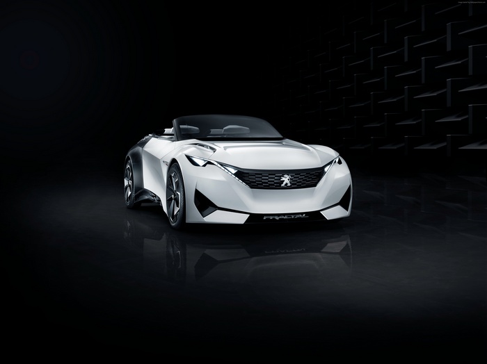 White Peugeot Fractal concept car on black background