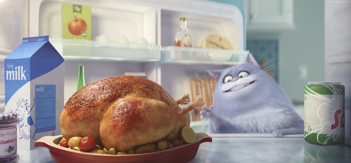 Snowball from The Secret Life of Pets in a refrigerator